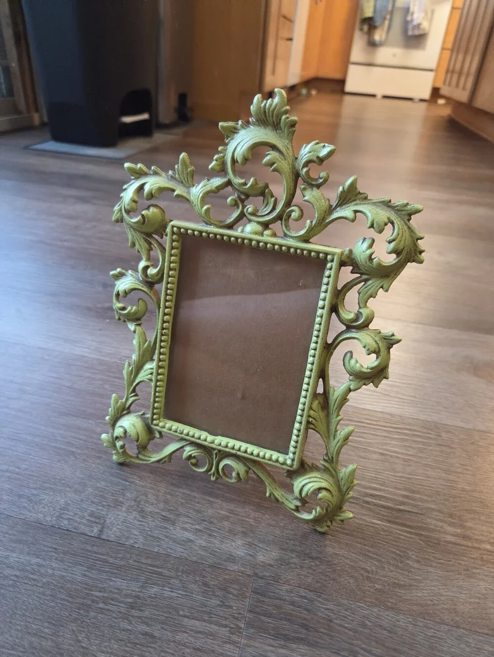 Vintage Art Noveau Cast Iron Ornate Green Picture Frame with Easel Back